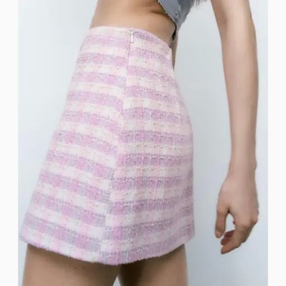 Zara Gingham Tweed Mini Skirt M - Picture 2 of 9